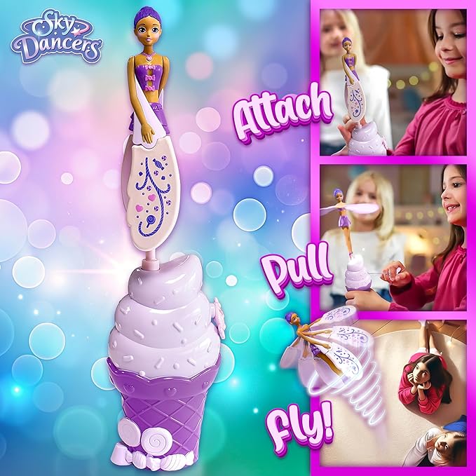Sky Dancers Purple Licious– The Original Flying Doll Toy – Pull String Powered, Use Indoors or Outdoors, No Batteries Required, Gift for Kids 6+