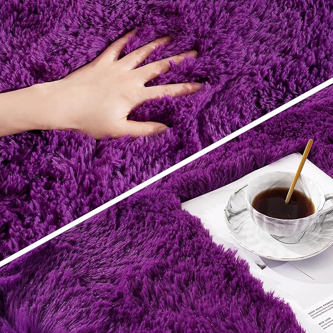 Amearea Premium Soft Area Rug 4x5.3 Feet, Purple Rugs for Living Room, Fluffy Carpet for Bedroom Nursery Playroom Teen Home Decor, Comfortable Indoor Furry Dorm Carpets, Volet Purple