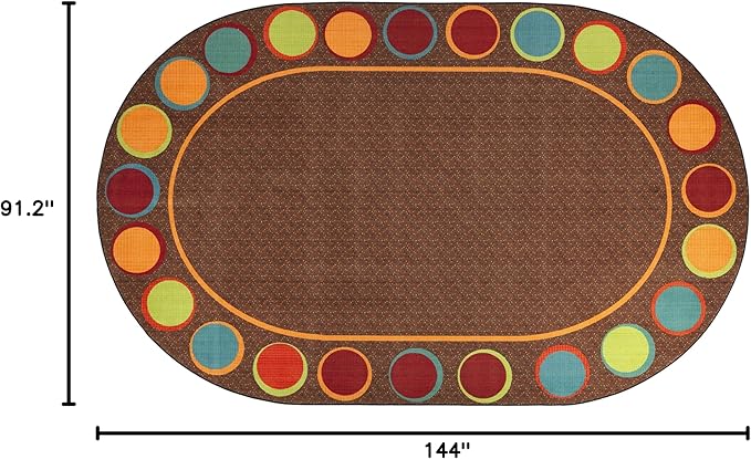 Flagship Carpets Sitting Spots Seating Oval Area Rug for Children's Classroom or Kids Playroom, and Home Learning Carpet, Seats 24, 7'6" x 12', Brown
