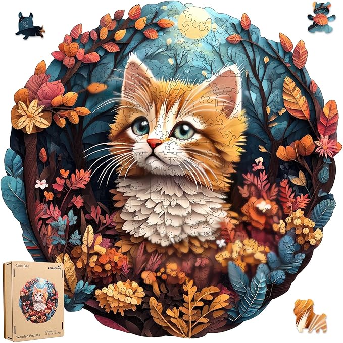 Wooden Puzzle for Mom - 3D Vision Effect Flower and Cat Puzzle 500 Pcs Unique Shape Advanced Wooden Jigsaw Puzzle, Wood Puzzles, Challenge Jigsaw Puzzle(16.9 x 16.8 in)