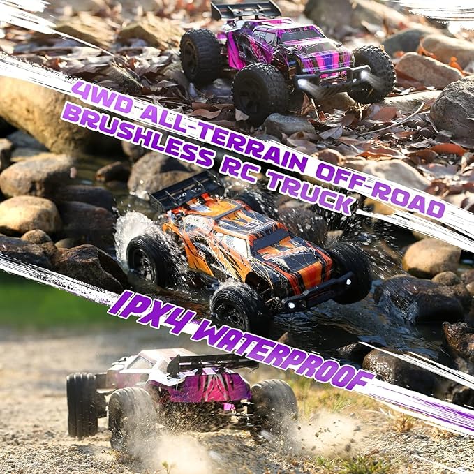 DEERC 200E 1:10 Large 3S Brushless High Speed RC Cars for Adults, 4X4 Fast RC Trucks W/Extra Shell LED Headlight, 60 KM/H, All Terrain Remote Control Car, Offroad Monster Truck for Boys,2 Battery