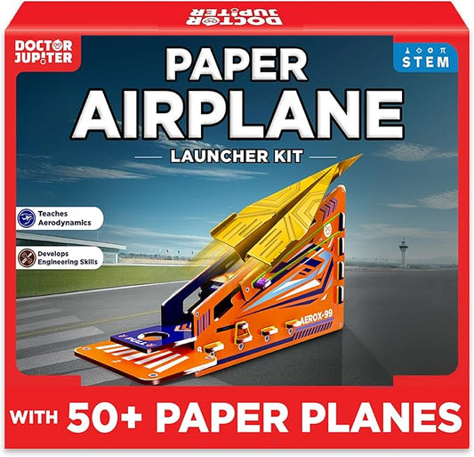 Doctor Jupiter Paper Airplane Book Kit for Kids Ages 6+ | Birthday Gift Ideas for 6-7-8-9-10-11-12 Year Old Boys & Girls | Learning & Educational STEM Toy with 50 Paper Airplanes and Launcher