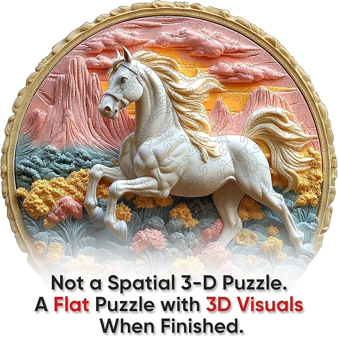 Wooden Puzzle for Adults 200 Piece - 3D Vision Effect Galloping White Horse Wooden Puzzle Unique Shape Advanced Wooden Jigsaw Puzzle, Wood Puzzles, Challenge Wooden Jigsaw Puzzle(11.2 x 11.2 in)