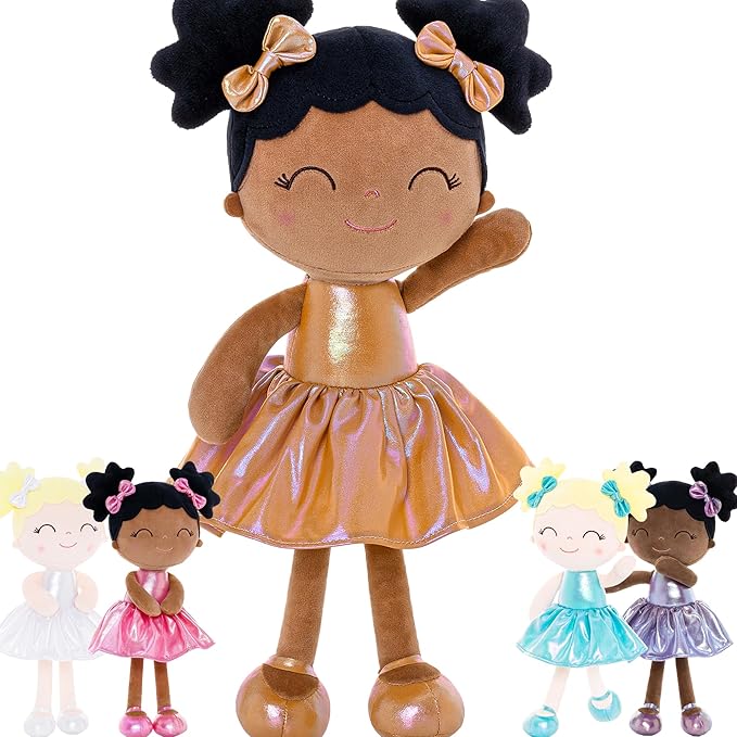 Gloveleya Baby Girl Gifts First Baby Doll Rag Doll Baby Dolls Soft Doll Curvy Illusion Girl Black Gold 12inches