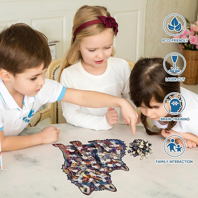 Wolf Family 200 Pieces Wooden Jigsaw Puzzles for Adults with Unique Irregular Shape Fun Challenging Animal Puzzles for Kids and Couples on Birthday,Children’s Day,Christmas 9.4"*13"