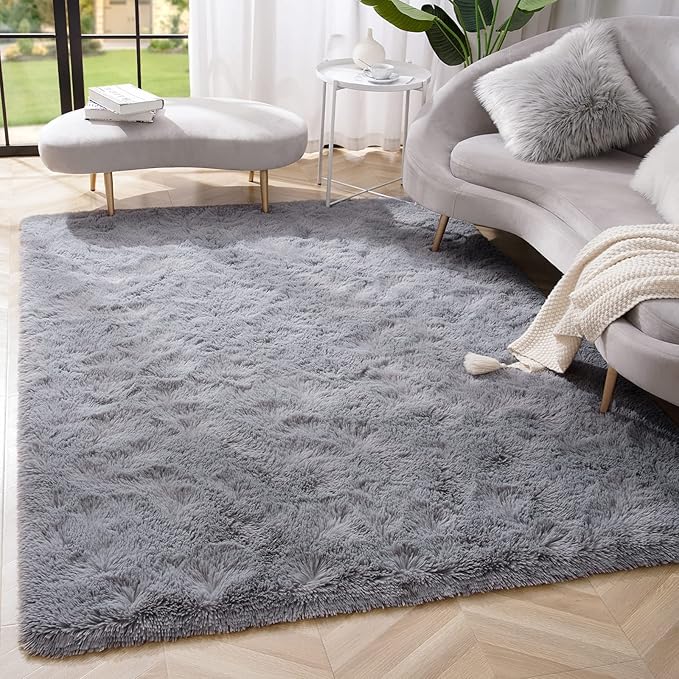 Amearea Premium Soft Area Rug 4x5.3 Feet, Grey Rugs for Living Room, Fluffy Carpet for Bedroom Nursery Playroom Teen Home Decor, Comfortable Indoor Furry Dorm Carpets, Grey