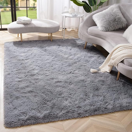 Amearea Premium Soft Area Rug 4x5.3 Feet, Grey Rugs for Living Room, Fluffy Carpet for Bedroom Nursery Playroom Teen Home Decor, Comfortable Indoor Furry Dorm Carpets, Grey