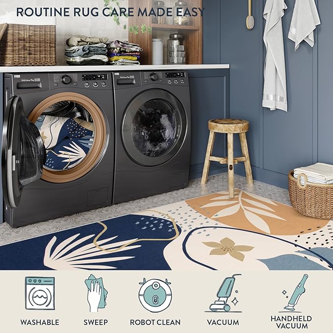 Lahome Rug for Living Room - 5x7 Area Rug Washable Non-Slip Bedroom Carpet Ultra-Thin Throw Cute Soft Kids Nursery Rug, Boho Botanical Print Stain Resistant Indoor Rugs for Dorm Entryway Office