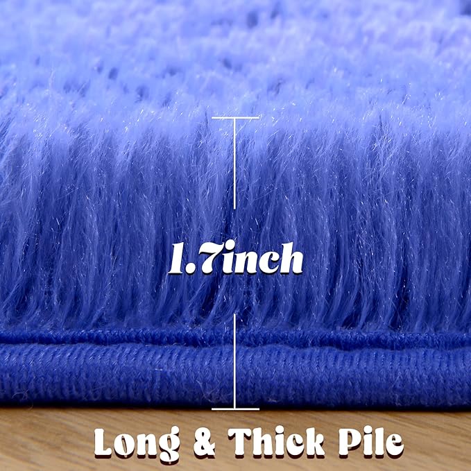 junovo Round Rug 5x5 Feet Fluffy Soft Area Rugs for Kids Girls Room Princess Castle Plush Shaggy Carpet Cute Circle Nursery Rug for Kids Girls Bedroom Baby Room Home Decor Circular Carpet, Navy Blue