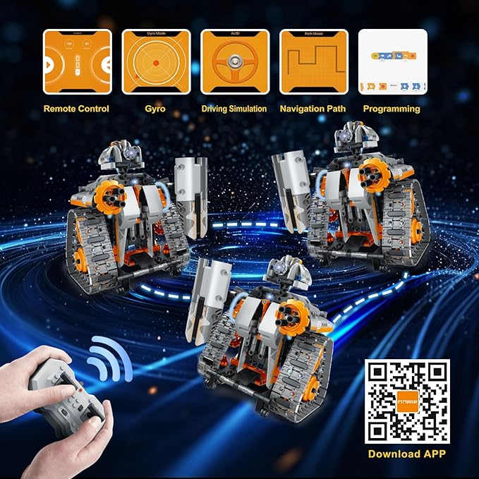 5 in 1 STEM Building Toys with LED Light, APP & Remote Controlled Cars Building, Robot/Tank/Bulldozer 552 Pcs, DIY Rechargeable Building Kit for Boys Girls, Science Learning Gifts for Age 6-12+ Year