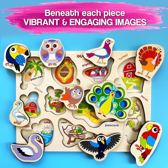 QUOKKA Wooden Puzzles for Toddlers Ages 1-3-5 – Animal Peg Puzzles for Kids 2-4 Years Old – Set of 3 Wood Learning Travel Toys for Children – Gift Educational Game for Boys and Girls