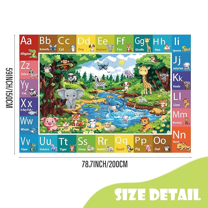 ABC Rug for Kids Room, ABC Baby Mats for Floor Toddlers, Non Silp Alphabet Play Mat Elementary Preschool Kid's Rugs with Animal Illustrations - (78.7X59 Inches)