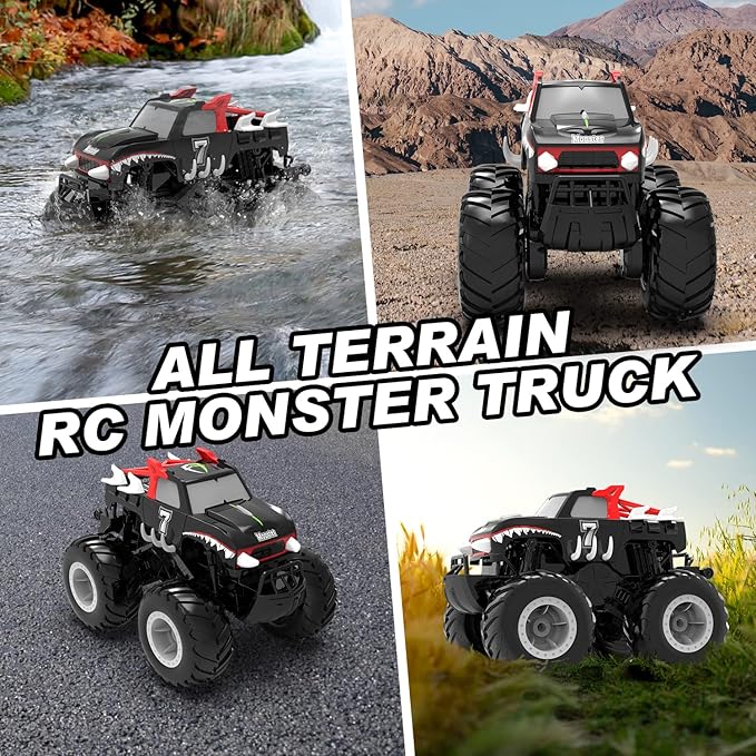 STEMTRON Amphibious Remote Control Car Toys for Boys 2.4 GHz 1:16 All Terrain Off-Road RC Car Waterproof RC Monster Truck Kids Pool Toys Remote Control Boat Gifts for Kids Boys