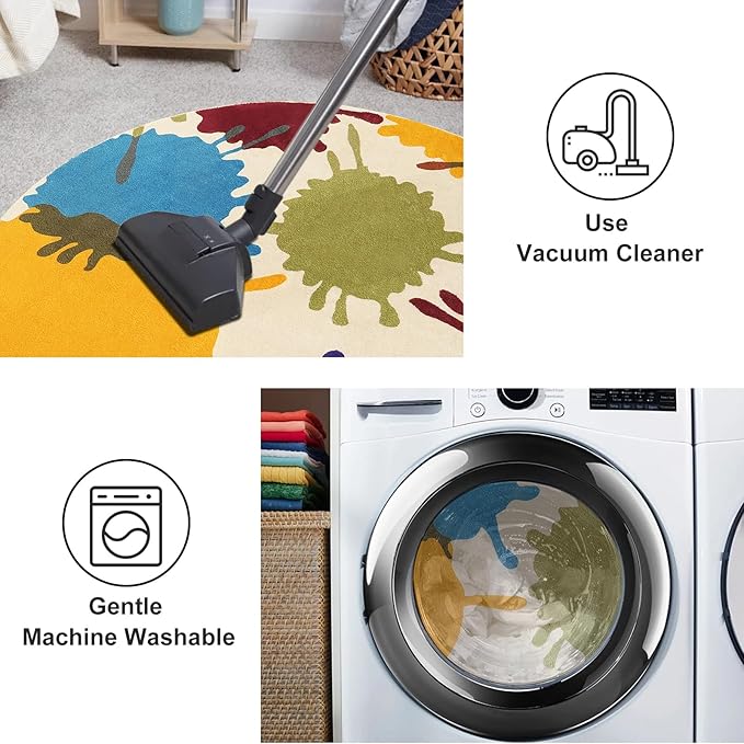 STARUIA Art Round Rug for Playroom, 4'x4' Colorful Kids Rug for Nursery, Non-Slip Soft Circular Office Carpet for Preschool Dorm