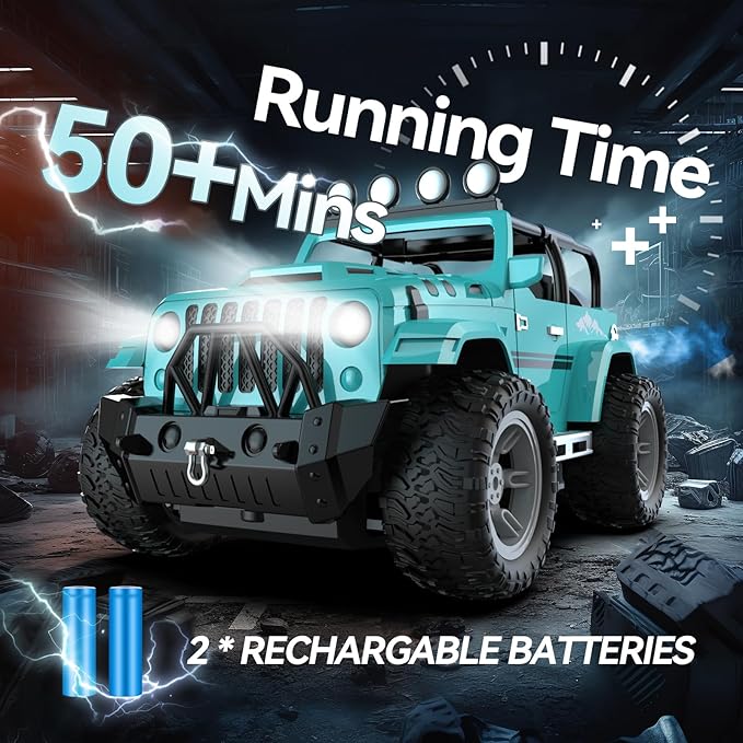 DEERC Remote Control Car with Fog Mist & Music, 1:16 Remote Control Truck for Boys, 2.4Ghz RC Car Toy with 2 Batteries, All Terrain SUV Gifts Crawler with Trailer Hitch