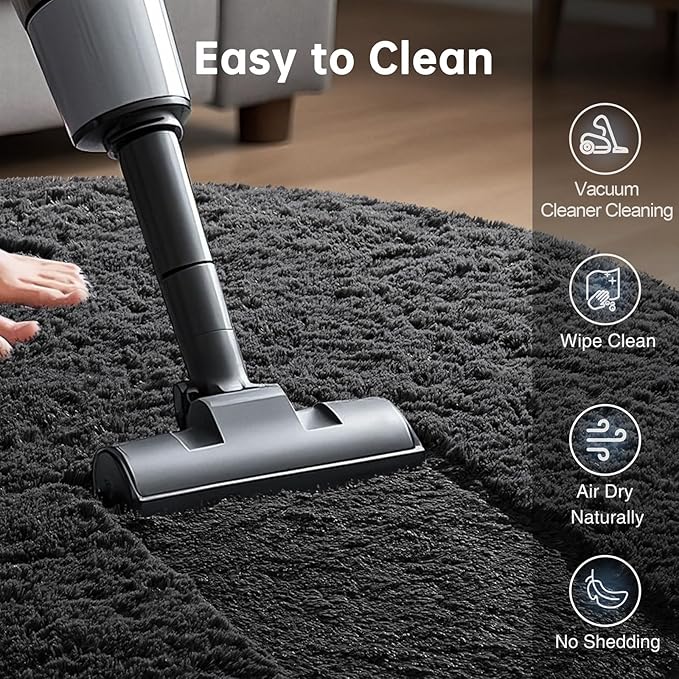 Ophanie Round Rug 7Ft Black Circle Area Rug, Room Decor for Men, Fluffy Fuzzy Bedroom Carpet, Plush Soft Shaggy Living Room Rugs for Kids Home Decor Aesthetic, Nursery