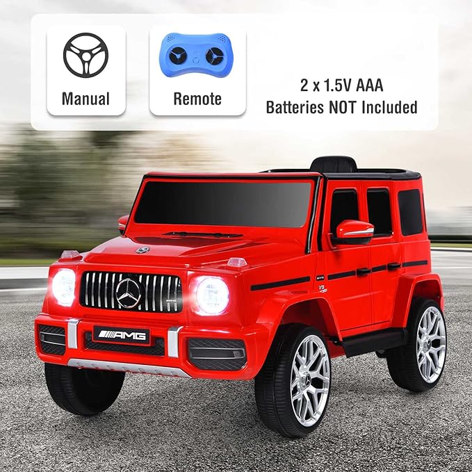 OLAKIDS 12V Kids Ride On Car, Licensed Mercedes Benz G63 Electric Vehicle with Remote Control, Double Open Doors, Music, Bluetooth, 2 Speeds, Wheels Suspension, Battery Powered Driving Toy (Red)