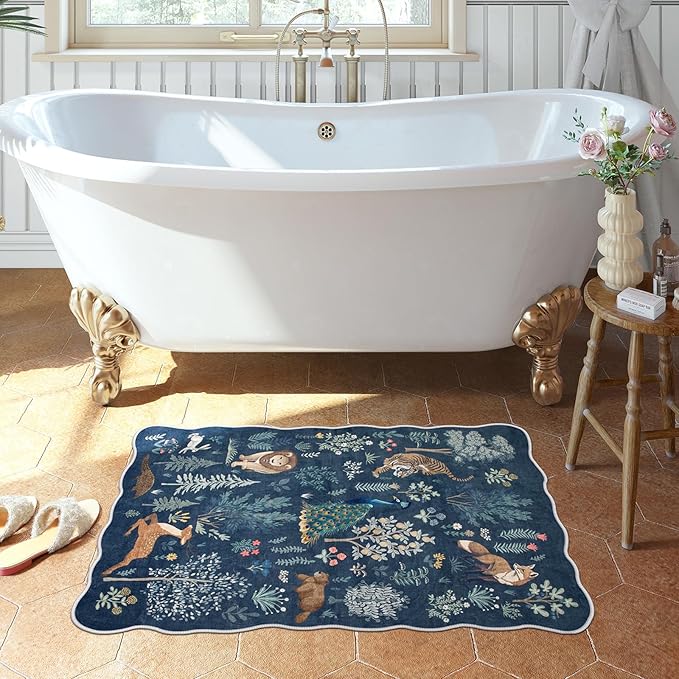 Lahome Jungle 2x3 Door Rugs for Entryway Indoor, Washable Small Rug Non Slip Bathroom Rugs Ultra-Thin Kitchen Mat, Throw Cute Neutral Rugs for Front Door Bedroom Sink (Blue, 2'x3')