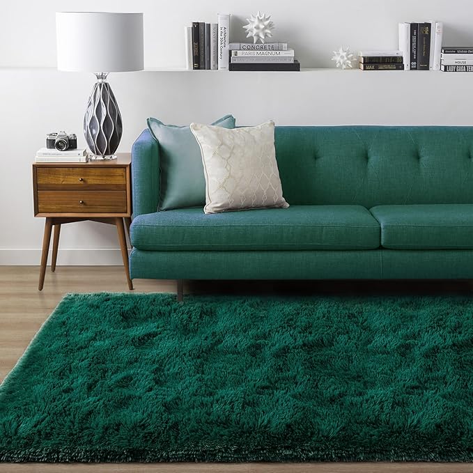 Ompaa Dark Green Rug 6x9 Fluffy Emerald Area Rugs for Bedroom Living Room Carpet, Non-Slip High Pile, Modern Fuzzy Shaggy Deep Grass Green Rug for Classroom Kids Playroom Nursery Home Office Decor