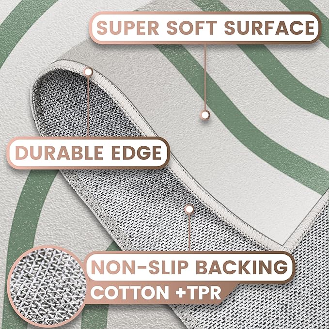 Washable 5x7 Modern Area Rug for Living Room, Sage Green Minimalist Artistic Abstract Large Rug, Ultra Thin Low Pile Lightweight Soft Indoor Carpet with Nonslip Backing for Home Bedroom Kids Play Room