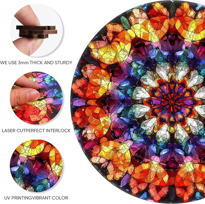 Wooden Jigsaw Puzzles - Crystal Mandala Wooden Puzzles for Adults 500 Pcs, 16.7'' Luxurious Shaped Wood Puzzle, Beautiful Package, Best Gift Toys for Adults and Kids, Family Game, Brain Games