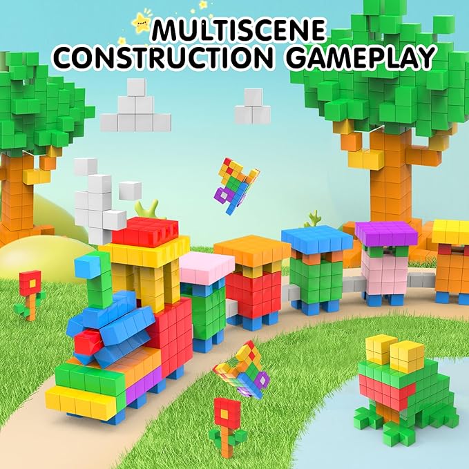 64 Pcs Magnetic Blocks, Magnet Blocks, Magnetic Cubes Blocks for Kids, Learning Educational Stem Blocks for Kids Ages 4-8