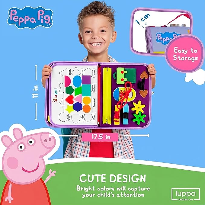 Peppa Pig Toddler Busy Board – Montessori toys for 1 2 3 4 Year Old, Educational Activity Sensory Board for Preschool Learning Fine Motor Skills, Gift Toys for Boys Girls, Airplane Car Travel Toy