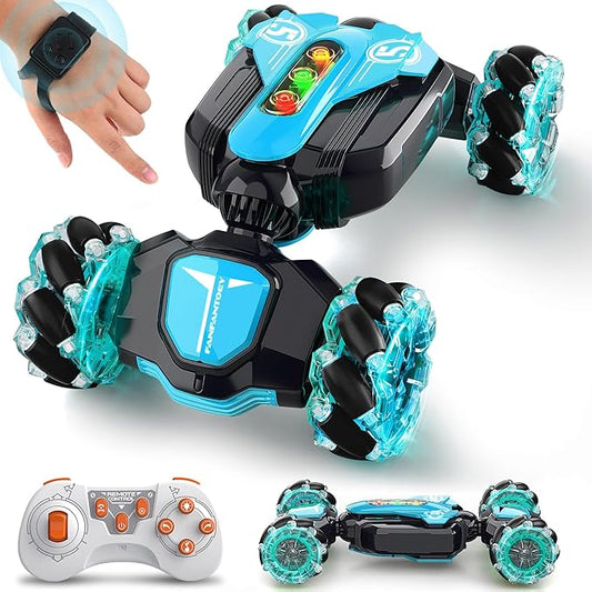 Gesture Sensing RC Stunt Car - Best Gifts for Boys 6-12 Year Old 360° Rotating 2.4Ghz 4WD Remote Control Transform Hand Controlled Carwith Light & Music (Blue)