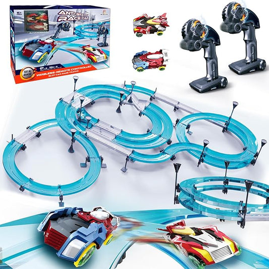 Slot Car Race Track Sets Electric Remote Control Car for Kids Rechargable Electric Racing Game with Hand Controllers Circular Overpass Track Birthday Toys for Boys Kids 6 7 8-12