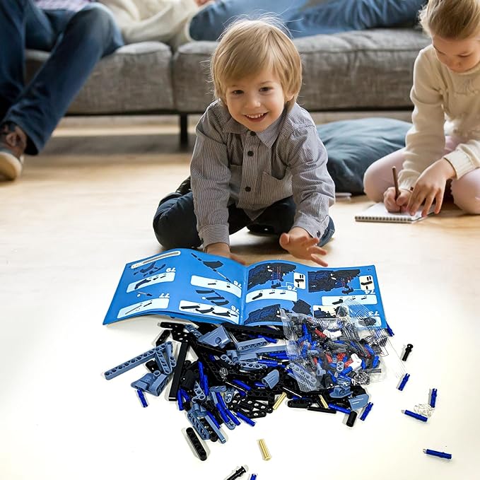 STEM Building Toys for Kids, Educational Building Blocks, Remote & APP Controlled 2in1 RC Car/Construction Robot STEM Kit, Science Learning Car Building Sets for Boys Girls 8-16 Old (Dark Blue)