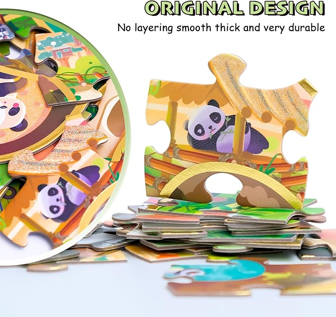 HAS Floor Puzzles for Ages Kids 4+, 48 PCS Double-Sided Giant Panda Puzzles, Unique Large Pieces Irregular Shape Jigsaw Puzzle for Children