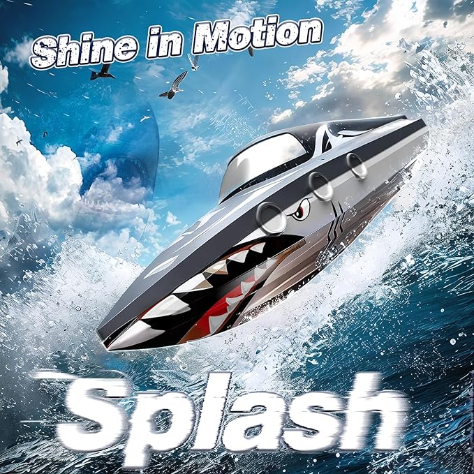 Shark RC Boat for Kids & Adults,2.4GHz High Speed Remote Control Racing Boat W/ Dual Battery 50 Min Runtime,Waterproof,Fast Remote Control Toy Gift Kids 8-12, Ideal for Pools & Lakes,Realistic Grey
