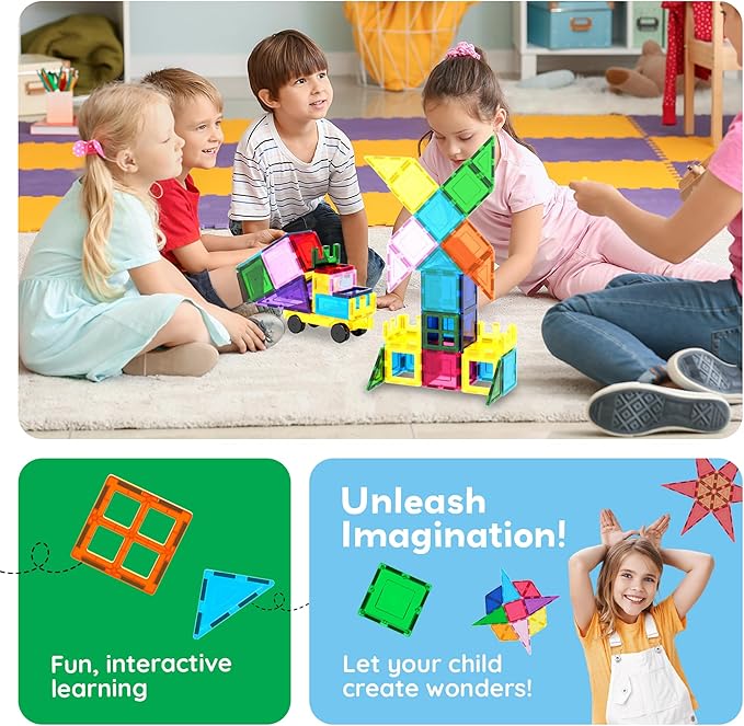 PicassoTiles 101pc Magnetic Tile Building Blocks with Car Base Drawstring Carry Toy Storage Bag Magnetized Block for Kids Magnet ToySet Educational STEM Learning Child Brain Development Ages 3+ PC101