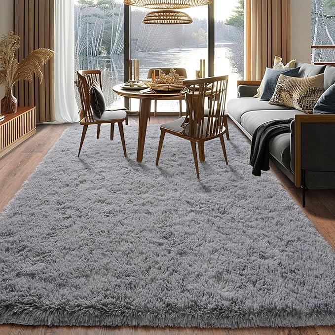 Super Fluffy 8x10 Rugs for Living Room, Modern Shag Grey Area Rugs, Soft and Cozy Plush Large Under Bed Carpet for Kids, Girls Boys and Teens Decorations for Bedroom Dorm Nursery Classroom