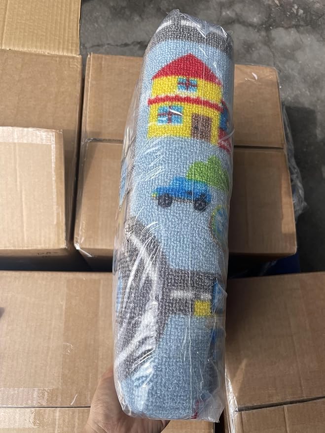 Capslpad Kids Rug for Playroom 3'3" x 5'2" Educational Learning Kids Play Area Rug Large Traffic Road Cars Rug Play Mat for Kid Toy Nursery Rug Kids Car Carpet for Living Room Home Decor, Sky Blue