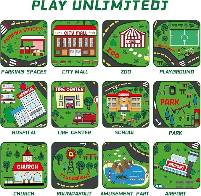 Kids Carpet Playmat Rug 6 x 9 ft Player Car Rug, City Life Traffic Road Map Mat Educational Game Area Mat for Toddler Children Playroom Classroom Bedroom(Green)