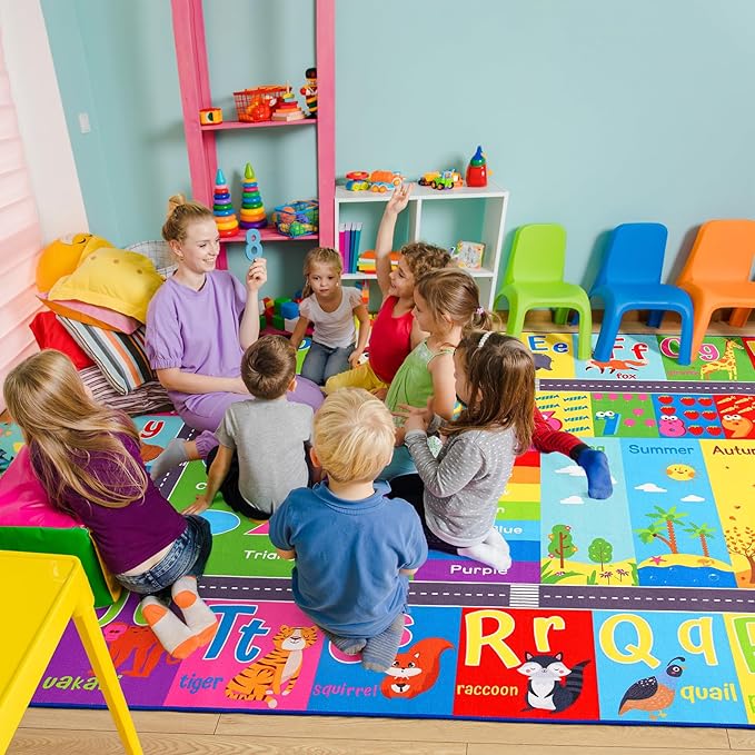 HOMORE Kids Educational Rug, 8x10 Kids Collection Area Rug for Learning Alphabet, Numbers, Colors, Season and Animal Words, Playmat for Classroom Playroom