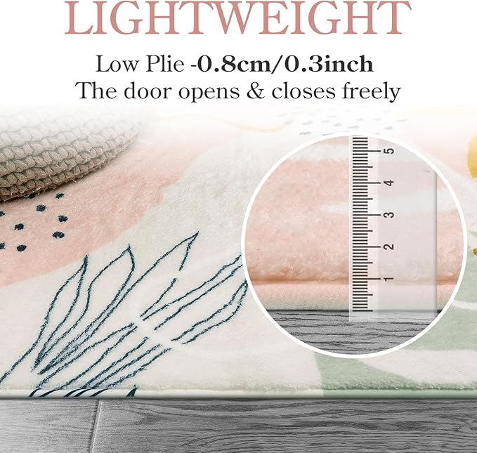 Lahome Pink Round Rug 7Ft - Washable Boho Area Rug for Living Room & Dining Room, 7'x7' Soft Non-Slip Ultra-Thin Botanical Print Carpet for Bedroom & Office