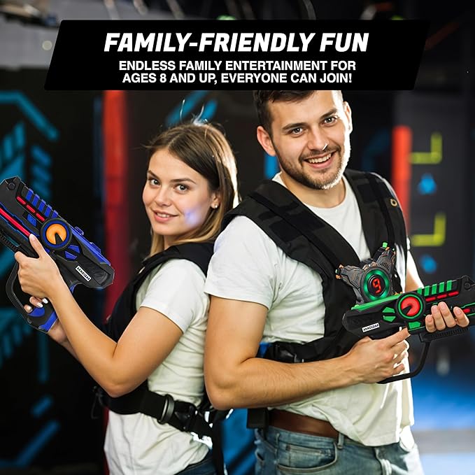 ArmoGear Laser Tag Guns with Vests Set of 4 - Adult Laser Tag Guns, Multiplayer Lazer Tags Set for Kids, Teens, and Adults - Indoor and Outdoor Game for Family Fun - Gift for Boys and Girls, Ages 8+