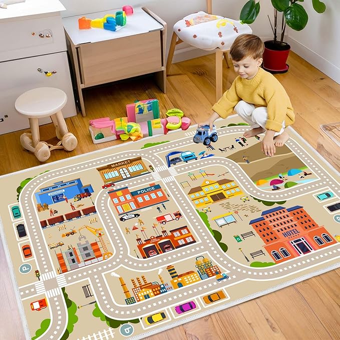 Kids Rug Play Mat Car Rugs for Kid Toy Cars for Classroom Playroom for Boys and Girls