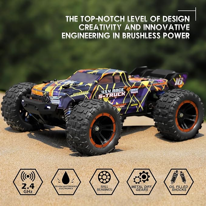HAIBOXING Brushless RC Car 16890A 1/16 Scale 4X4 Fast Remote Control Truck 48 KM/H Top Speed, Hobby RC Cars for Adults and Boys All Terrain Off-Road Truck with Spare Paddle Tires for Sand Land