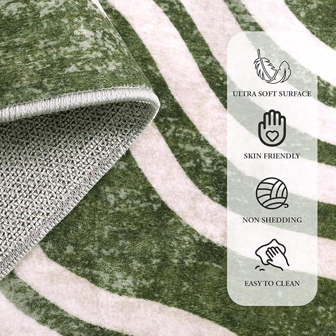 Boho Washable Rugs 5x7, Sun Print Soft Green Rug for Bedroom Ultra-Thin Nursery Rug Non Slip, Stain Resistant Living Room Rug for Dining Room Classroom(5'x 7',Green/Multi)