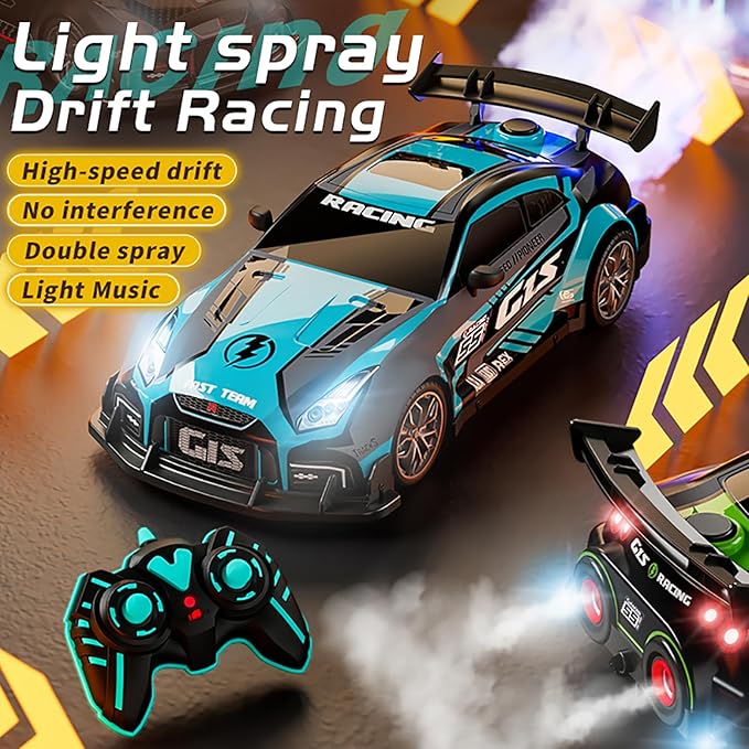 RC Drift Car 2.4GHz 1:16 Scale Remote Control Cars Vehicle with Bodylight &Spray &Music, Remote Control Cars for Kids Boys Girls Age 4-7 8-12 13 14 Year Old, Birthday Ideas
