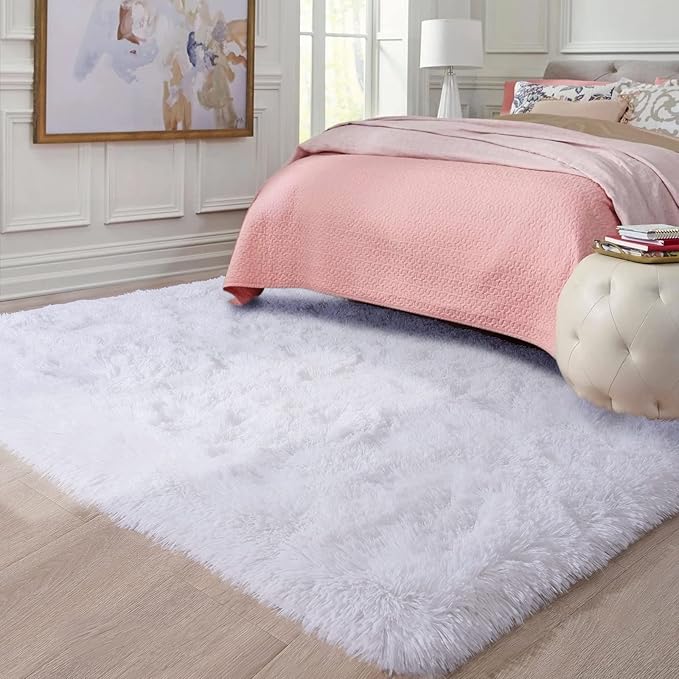 Ompaa Fluffy Runner Rugs, 2x4 Feet White, Super Soft Shaggy Carpet Fuzzy Long Fur Rug for Bedroom Living Room Dorm, Plush Kids Playroom Baby Girls Nursery Decor Mats