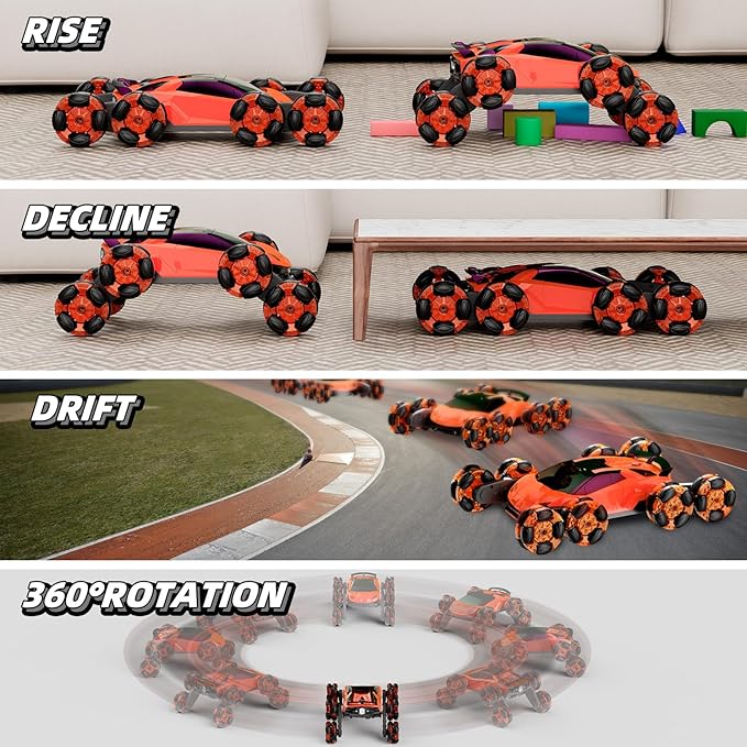 8WD Remote Control Car, 2.4Ghz RC Cars with Spray & Cool Light, Kids Toys Electroplating Process Transform Drift Climbing Car, Boys Toys for Age 4-6 7 8-13 Year Old