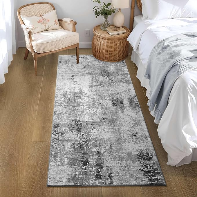 2x6 Rug Runners for Hallways Kitchen Runner Rug Non Slip Washable Grey Long Runner Rugs with Rubber Backing Soft Abstract Carpet Runner for Hallways, Kitchen, Bedroom, Bathroom, Entryway