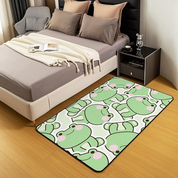 Frog Area Rug 3x5, Cartoon Frog Rug for Kids Boys Girls Teens, Kawaii Green Wild Animals Carpet, Cute Wildlife Farmhouse Rustic Funny Non Slip Decorative Rug
