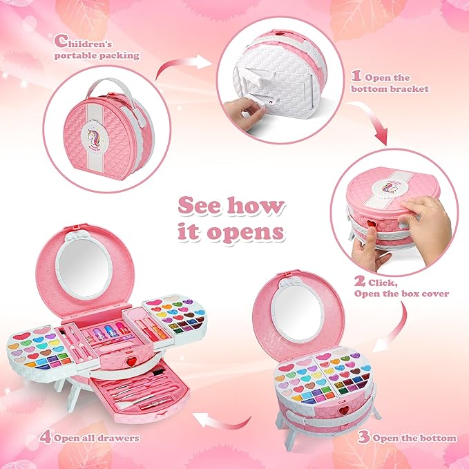 Kids Makeup Sets for Girls 5-8, 66PCS Makeup for Kids Kit Gifts Toys for Girls,Play Real Make Up Kit for Little Girls,Princess Birthday Washable Toddlers Cosmetic for Children Age 3-12 Years Old