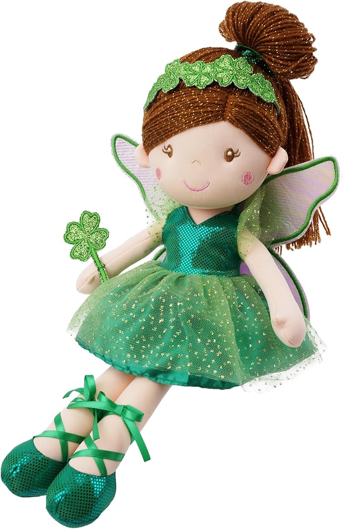 June Garden 16" Enchanted Garden Fairy Penny The Lucky One - Plush Stuffed Soft Doll Girl Gift - Green Outfit and Wings