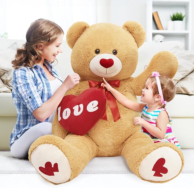 MorisMos Love Heart Giant Teddy Bear 5FT, Red Heart Large Bear Plush for Girlfriend Valentine 5 Foot Stuffed Animal Gift for Boyfriend Kids, 59inch